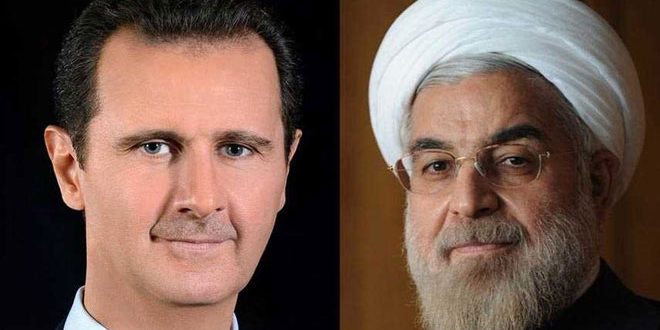 الرئيس الأسد يهنئ الرئيس روحاني بمناسبة إعادة انتخابه