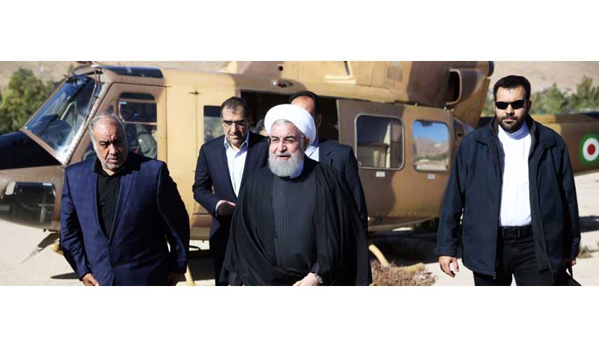 الرئيس روحاني يصل الى محافظة كرمانشاه ويتفقد المناطق المنكوبة بالزلزال