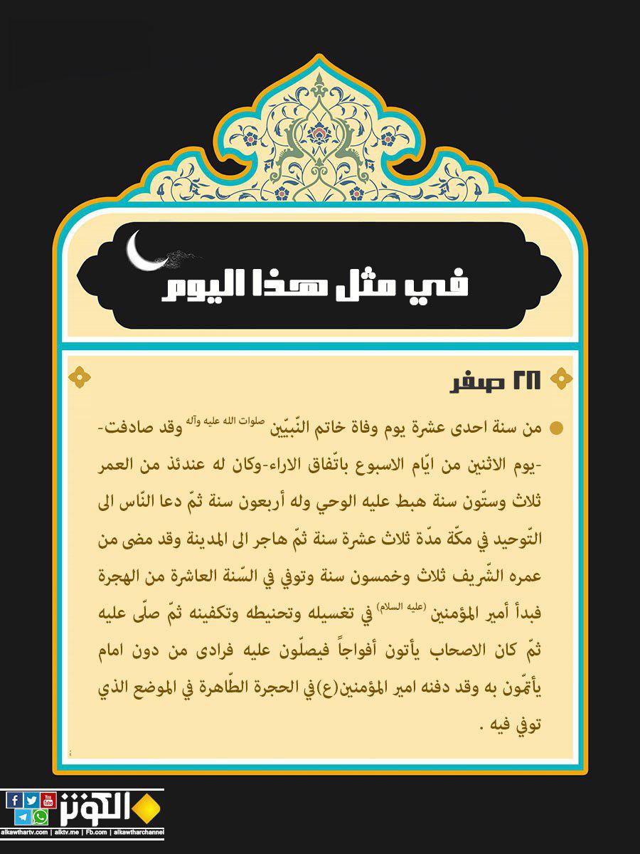 يوم وفاه خاتم الأنبياء صلى الله عليه وعلى اله