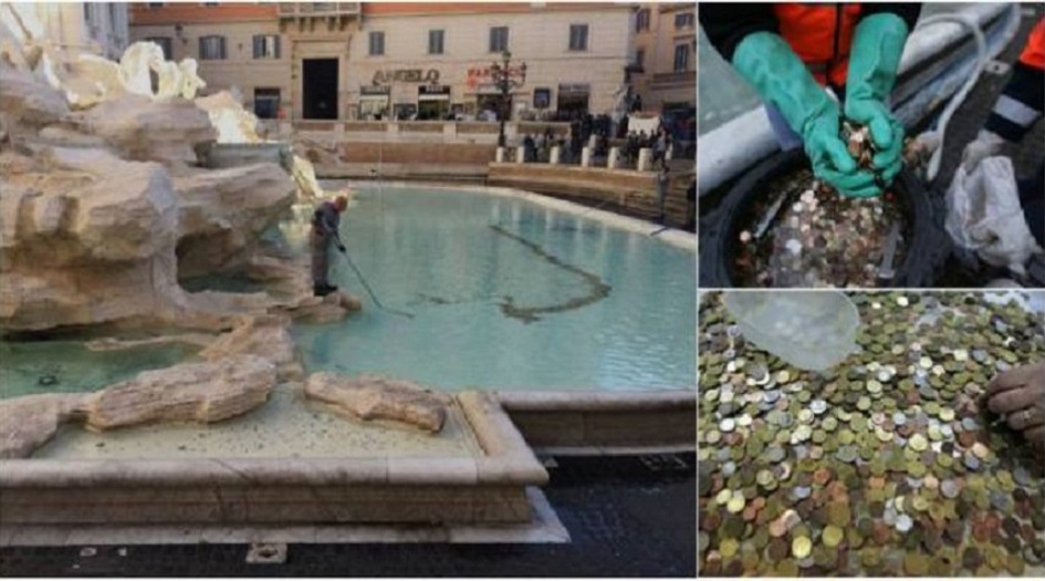  شاهد.. إستخراج ملايين اليورو من النافورة الرومانية 