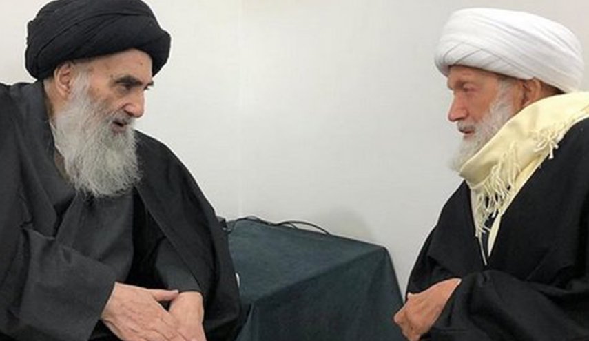 دیدار آیت الله شیخ عیسی قاسم با آیت الله سیستانی در نجف