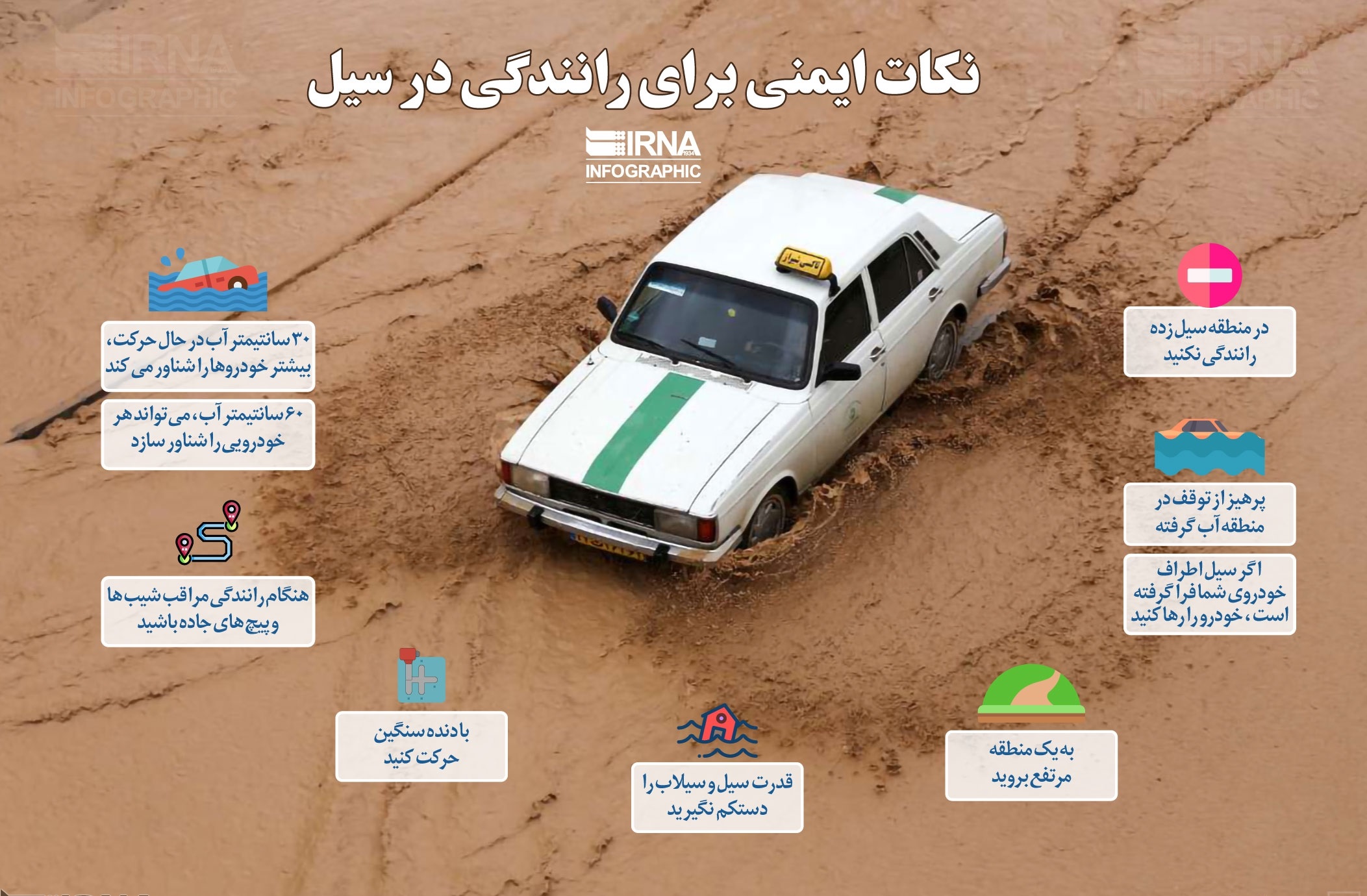 توصيه‌هاي ايمني براي رانندگي در سيل