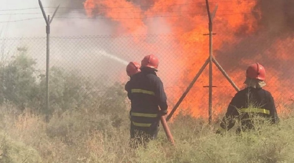 شاهد.. حريق هائل قرب قاعدة النعمانية العسكرية بالعراق