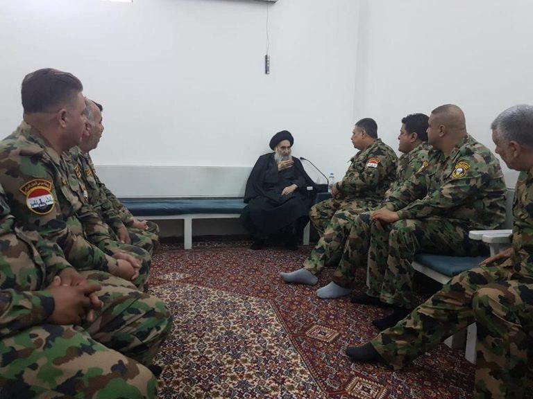  تصاوير ديده نشده از ديدار آيت الله سيستاني با مجروحان جنگي ارتش و بسيج مردمي عراق