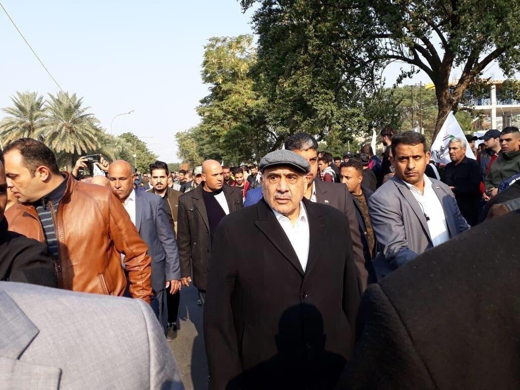  شركت «عادل عبدالمهدي» نخست‌وزير عراق، در مراسم وداع با پيكرهاي مطهر شهدا