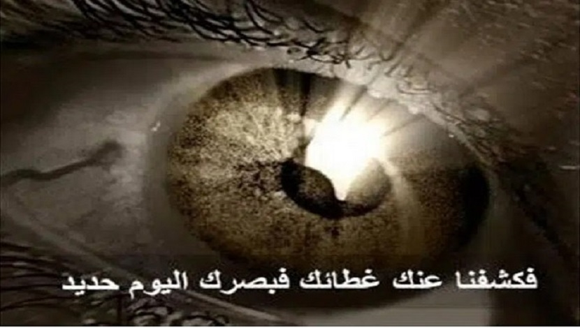 (لَّقَدۡ كُنتَ فِي غَفۡلَةࣲ مِّنۡ هَـٰذَا فَكَشَفۡنَا عَنكَ غِطَاۤءَكَ فَبَصَرُكَ ٱلۡيَوۡمَ حَدِيد) "سورة ق، آية: 22"