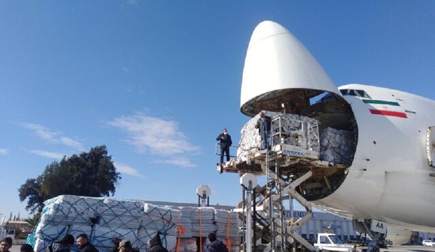 رابع طائرة مساعدات إيرانية لمنكوبي الزلزال بسوريا تهبط في مطار حلب